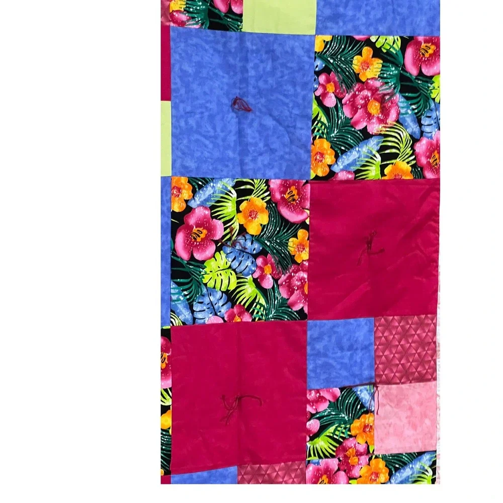 Handmade Reversible Tropical Patchwork Twin Quilt 58x74 Shabby Chic Reverse Side